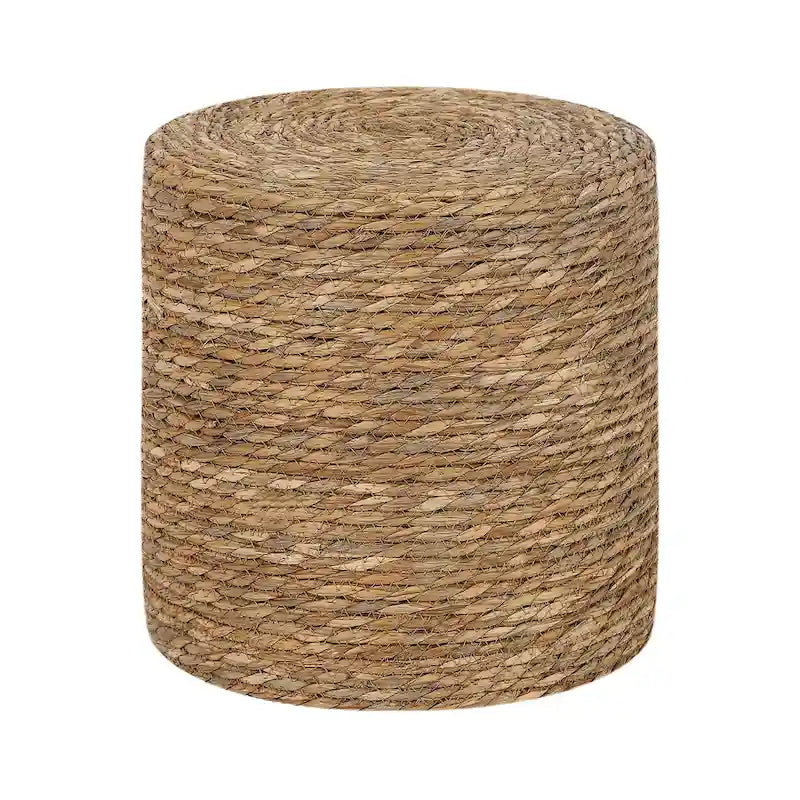 Pouf rond en quenouille naturelle tissé à la main, Gris/Beige/Naturel, Individuel