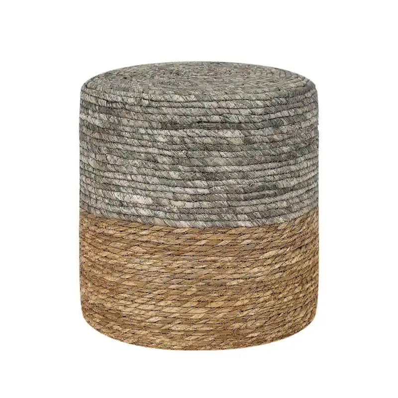 Pouf rond en quenouille naturelle tissé à la main, Gris/Beige/Naturel, Individuel