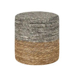 Pouf rond en quenouille naturelle tissé à la main, Gris/Beige/Naturel, Individuel
