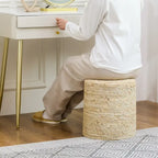 Pouf rond en quenouille naturelle tissé à la main, Gris/Beige/Naturel, Individuel