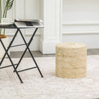 Pouf rond en quenouille naturelle tissé à la main, Gris/Beige/Naturel, Individuel