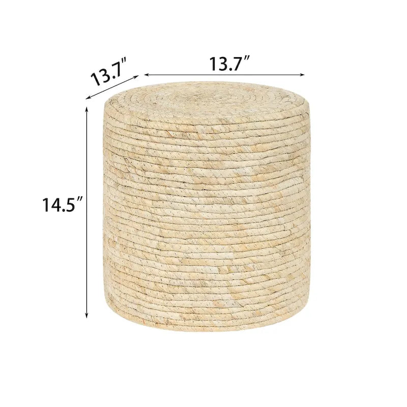 Pouf rond en quenouille naturelle tissé à la main, Gris/Beige/Naturel, Individuel