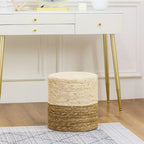 Pouf rond en quenouille naturelle tissé à la main, Gris/Beige/Naturel, Individuel