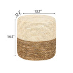 Pouf rond en quenouille naturelle tissé à la main, Gris/Beige/Naturel, Individuel