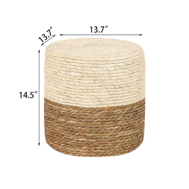 Pouf rond en quenouille naturelle tissé à la main, Gris/Beige/Naturel, Individuel