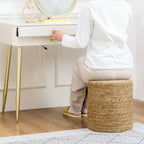 Pouf rond en quenouille naturelle tissé à la main, Gris/Beige/Naturel, Individuel