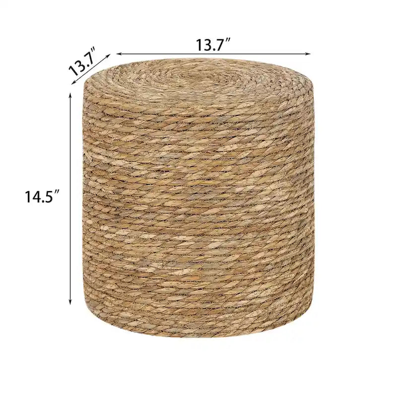 Pouf rond en quenouille naturelle tissé à la main, Gris/Beige/Naturel, Individuel