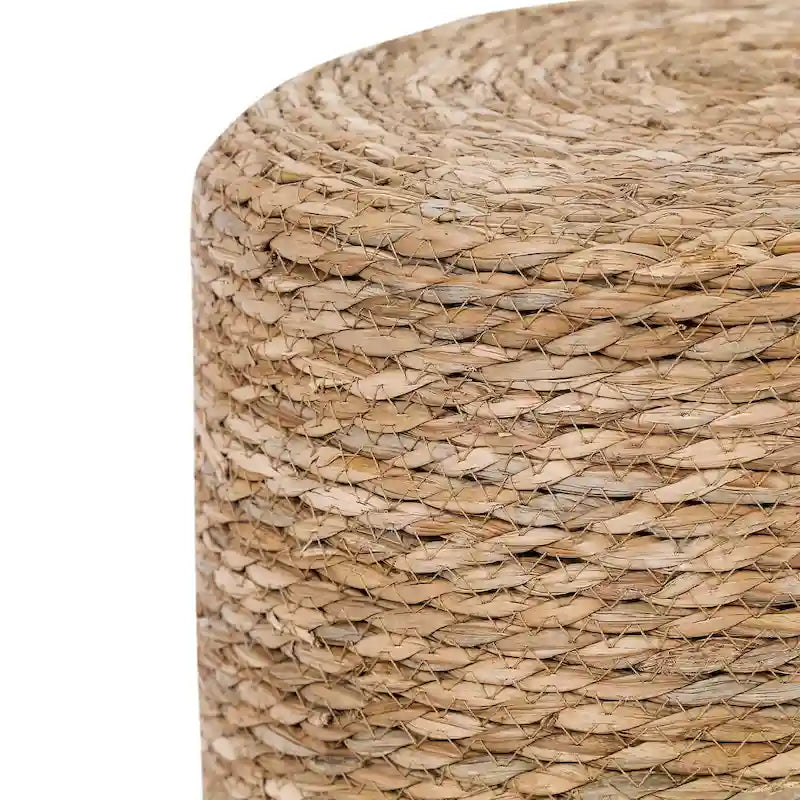Pouf rond en quenouille naturelle tissé à la main, Gris/Beige/Naturel, Individuel