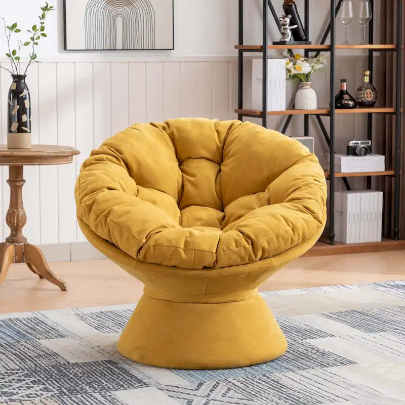 Fauteuil crapaud pivotant 360°, gris / jaune / beige, une place