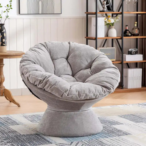 Fauteuil crapaud pivotant 360°, gris / jaune / beige, une place