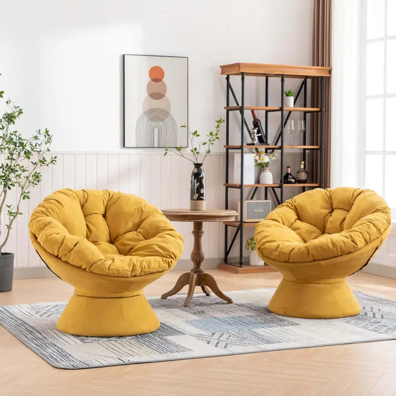 Fauteuil crapaud pivotant 360°, gris / jaune / beige, une place