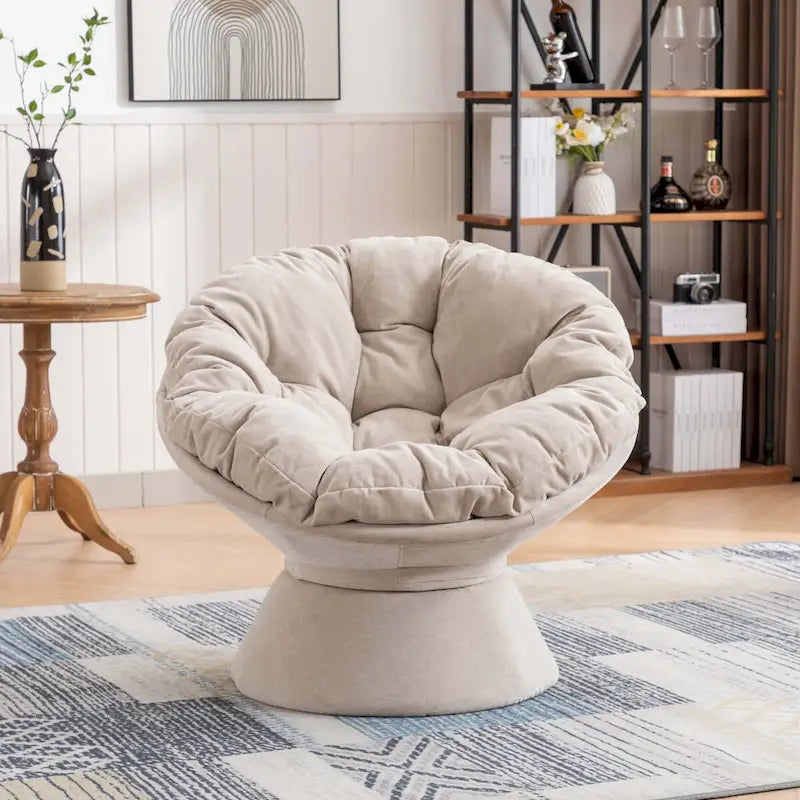 Fauteuil crapaud pivotant 360°, gris / jaune / beige, une place