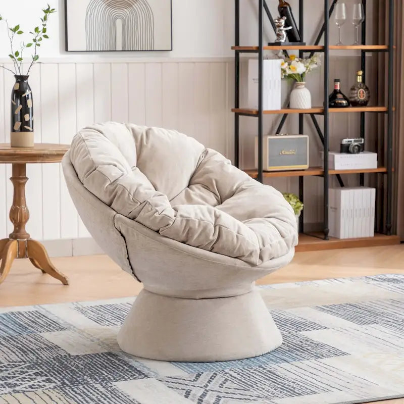 Fauteuil crapaud pivotant 360°, gris / jaune / beige, une place