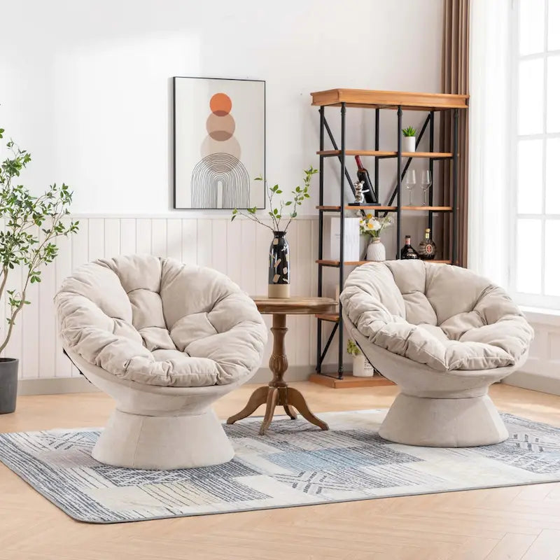 Fauteuil crapaud pivotant 360°, gris / jaune / beige, une place