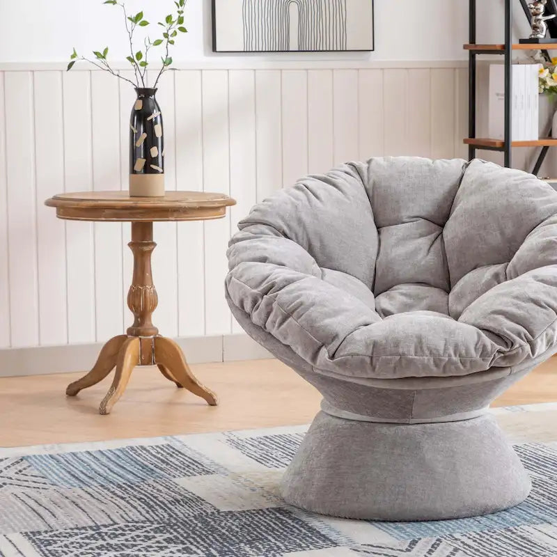 Fauteuil crapaud pivotant 360°, gris / jaune / beige, une place