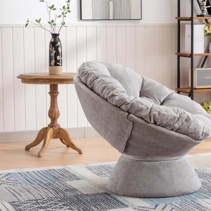 Fauteuil crapaud pivotant 360°, gris / jaune / beige, une place