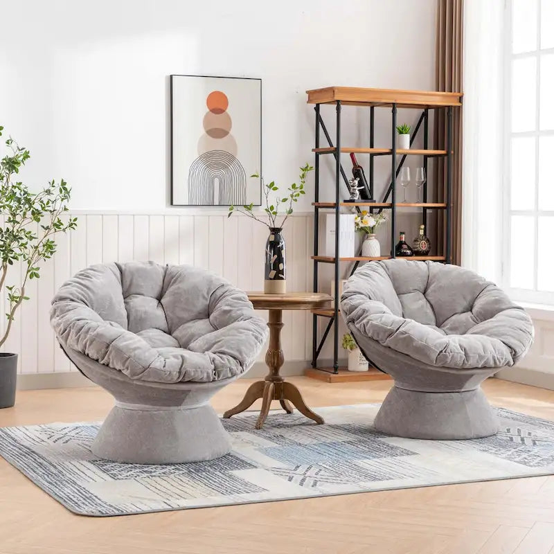 Fauteuil crapaud pivotant 360°, gris / jaune / beige, une place