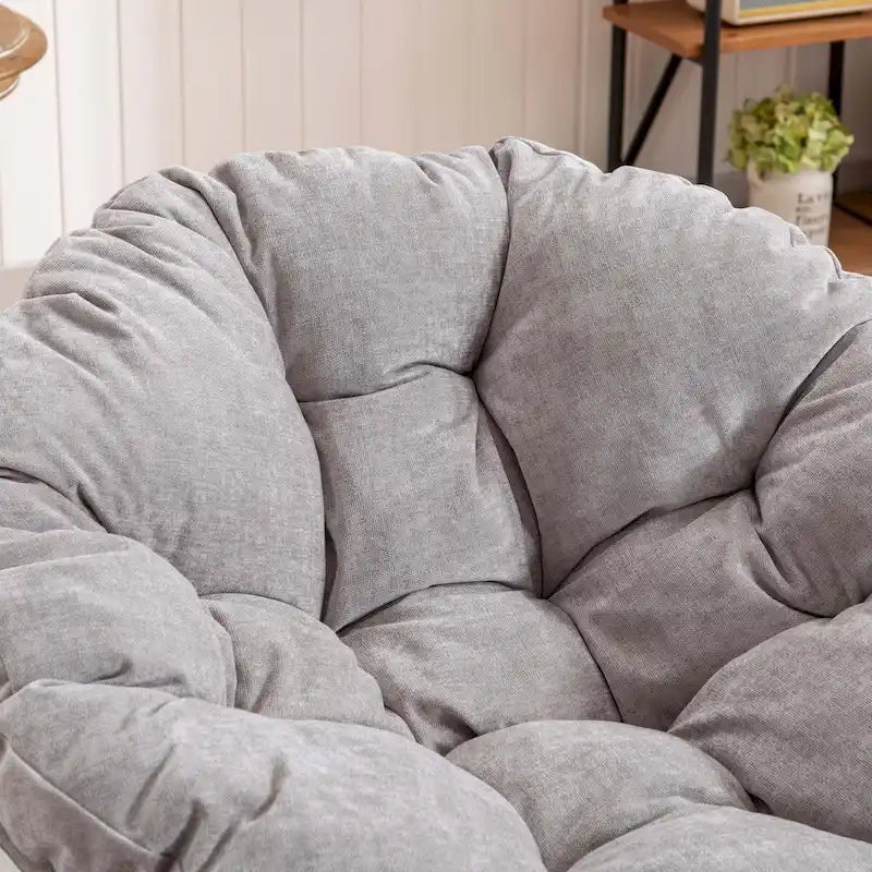 Fauteuil crapaud pivotant 360°, gris / jaune / beige, une place