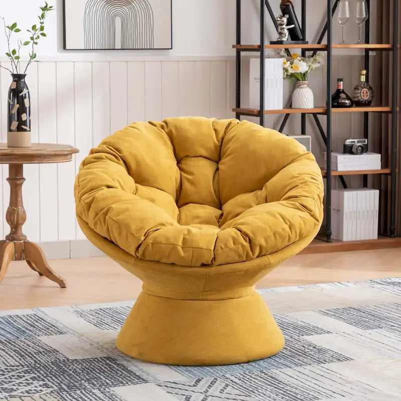 Fauteuil crapaud pivotant 360°, gris / jaune / beige, une place
