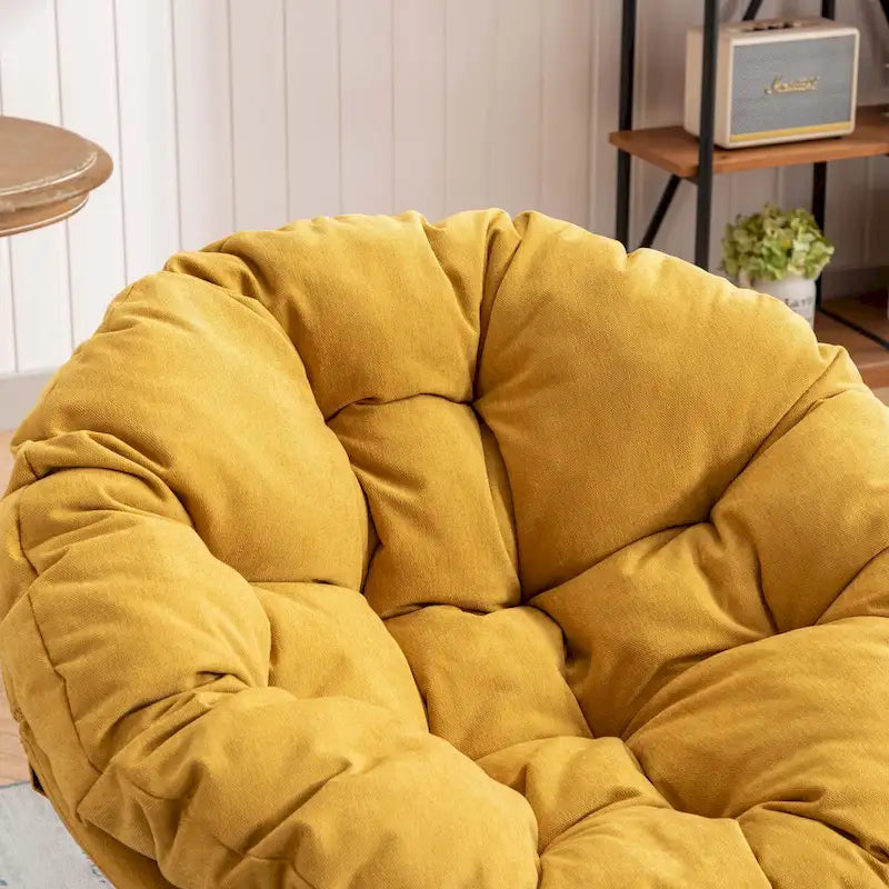 Fauteuil crapaud pivotant 360°, gris / jaune / beige, une place