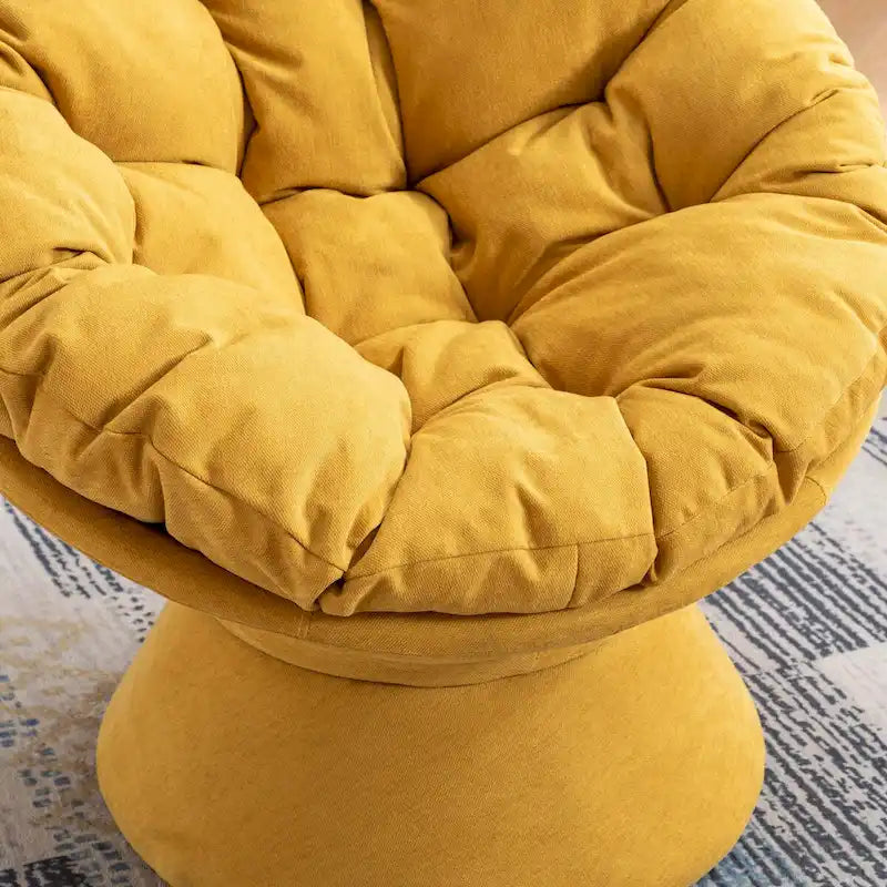 Fauteuil crapaud pivotant 360°, gris / jaune / beige, une place