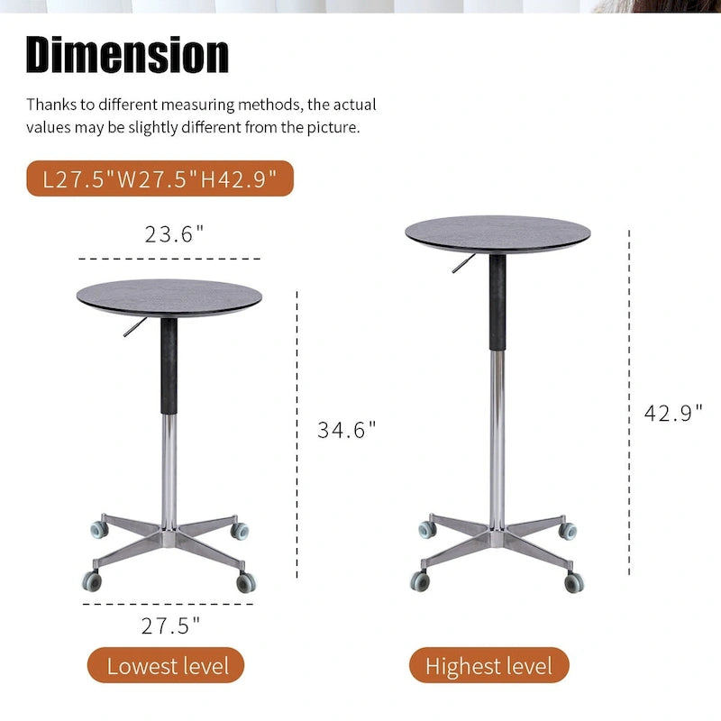 Table de bar réglable en hauteur, marron / naturelle / noire, table de bistrot/pub pivotante pour 1 personne