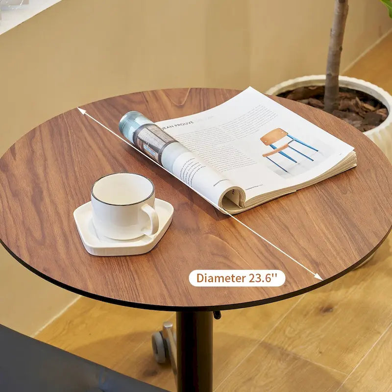 Table de bar réglable en hauteur, marron / naturelle / noire, table de bistrot/pub pivotante pour 1 personne