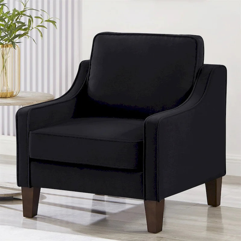 Fauteuil d'appoint en velours noir / marine / taupe, une place, pieds en bois
