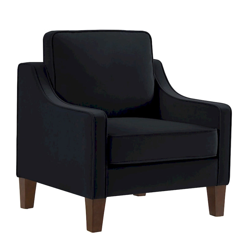Fauteuil d'appoint en velours noir / marine / taupe, une place, pieds en bois