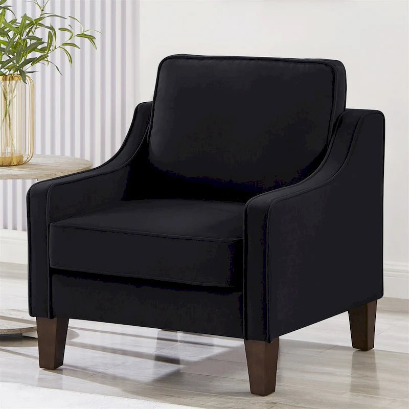 Fauteuil d'appoint en velours noir / marine / taupe, une place, pieds en bois
