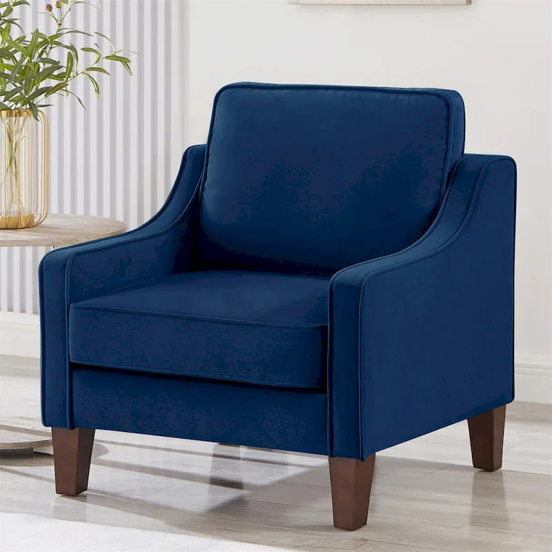 Fauteuil d'appoint en velours noir / marine / taupe, une place, pieds en bois