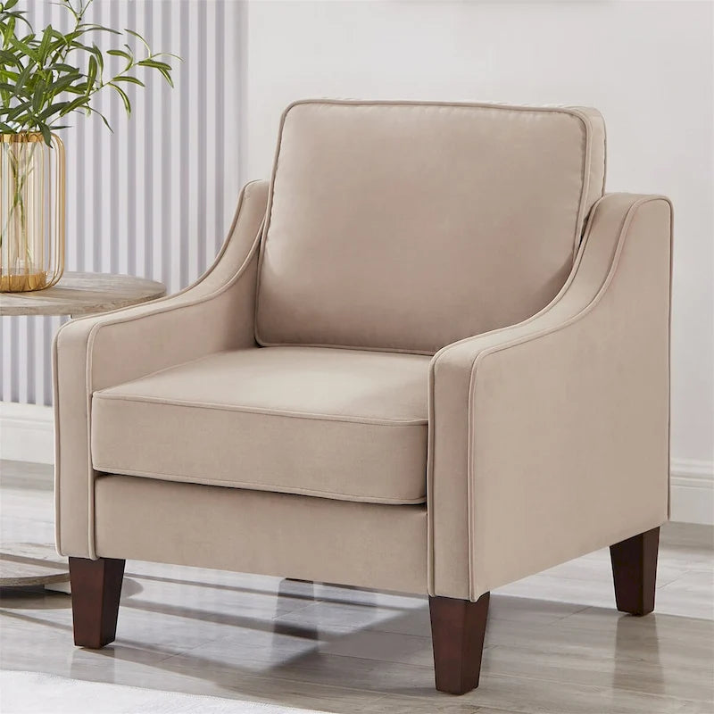 Fauteuil d'appoint en velours noir / marine / taupe, une place, pieds en bois