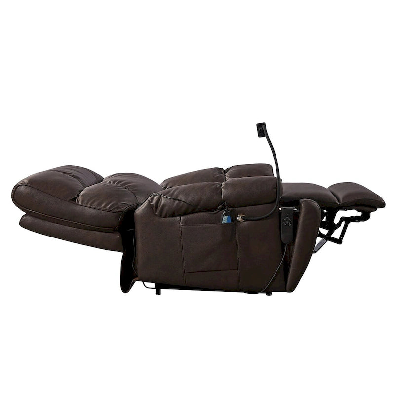 Fauteuil inclinable releveur électrique marron/café/gris avec massage et chaleur, double moteur, pour 1 personne