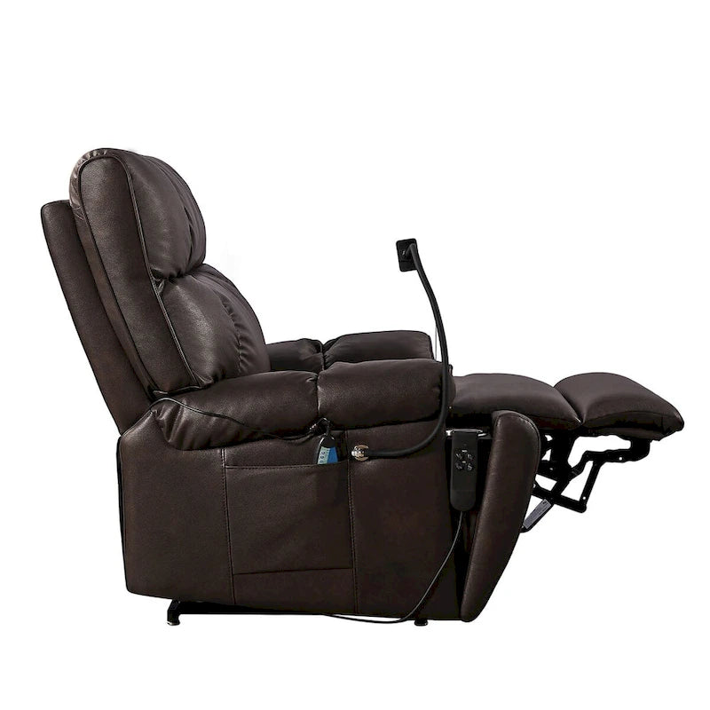 Fauteuil inclinable releveur électrique marron/café/gris avec massage et chaleur, double moteur, pour 1 personne