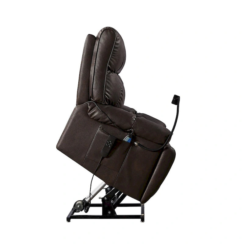 Fauteuil inclinable releveur électrique marron/café/gris avec massage et chaleur, double moteur, pour 1 personne