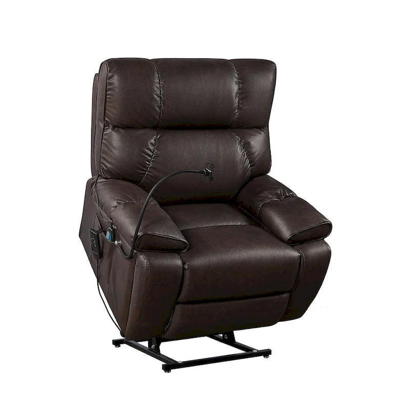 Fauteuil inclinable releveur électrique marron/café/gris avec massage et chaleur, double moteur, pour 1 personne