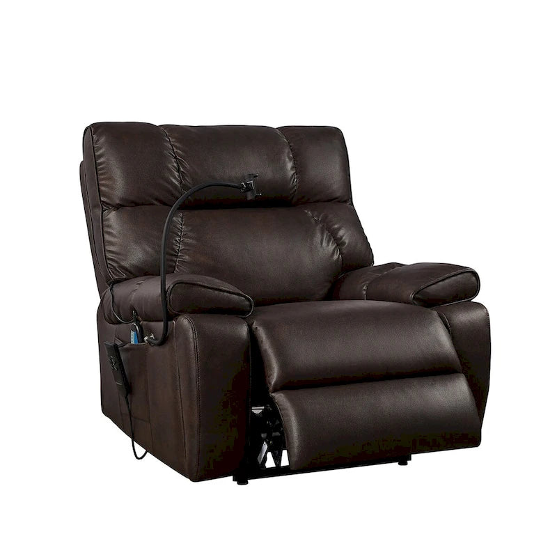 Fauteuil inclinable releveur électrique marron/café/gris avec massage et chaleur, double moteur, pour 1 personne