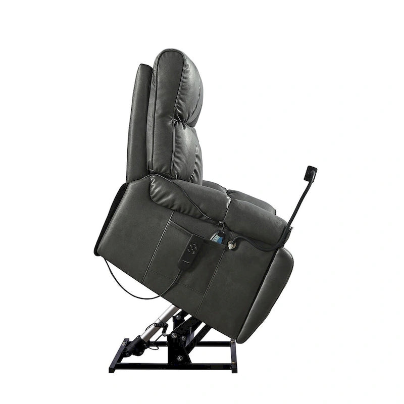 Fauteuil inclinable releveur électrique marron/café/gris avec massage et chaleur, double moteur, pour 1 personne