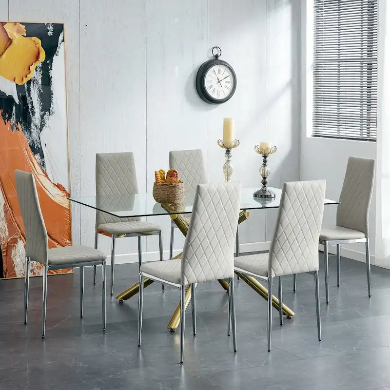 Chaise de salle à manger en similicuir noir/gris clair, lot de 6