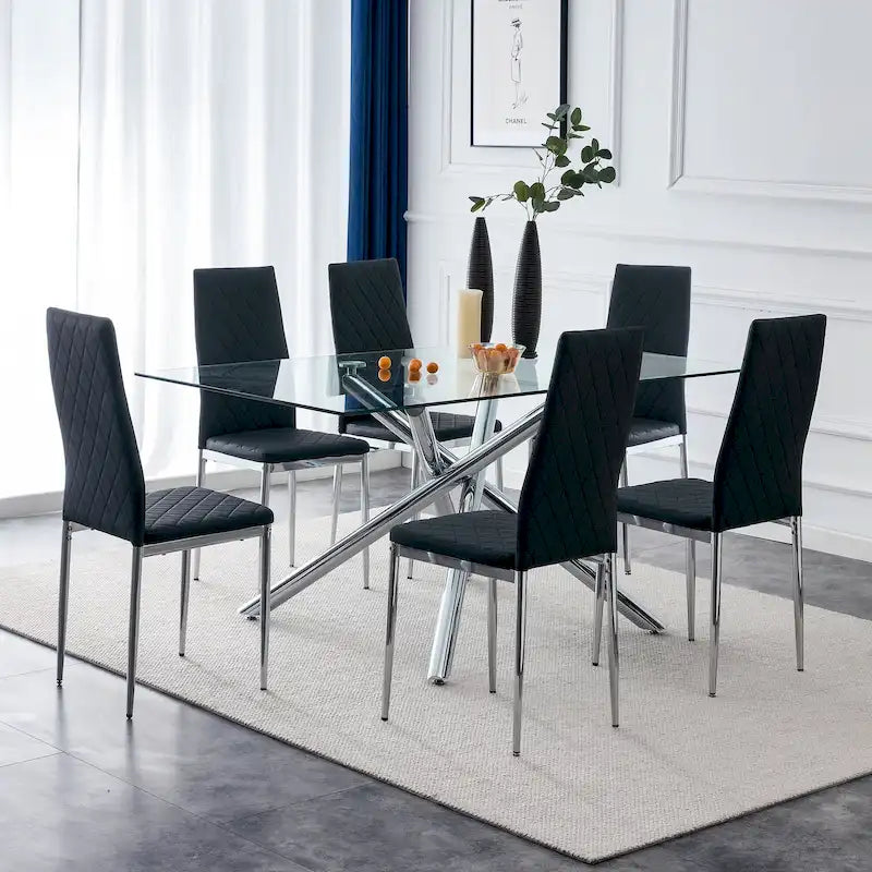 Chaise de salle à manger en similicuir noir/gris clair, lot de 6