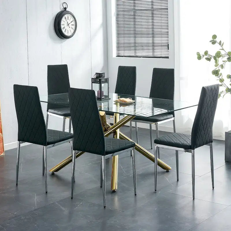 Chaise de salle à manger en similicuir noir/gris clair, lot de 6