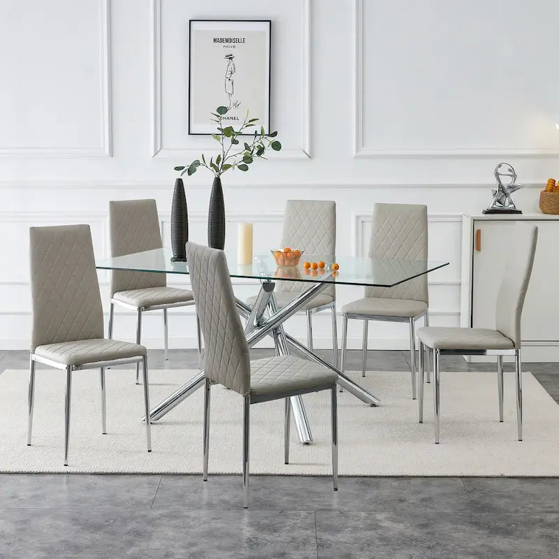 Chaise de salle à manger en similicuir noir/gris clair, lot de 6