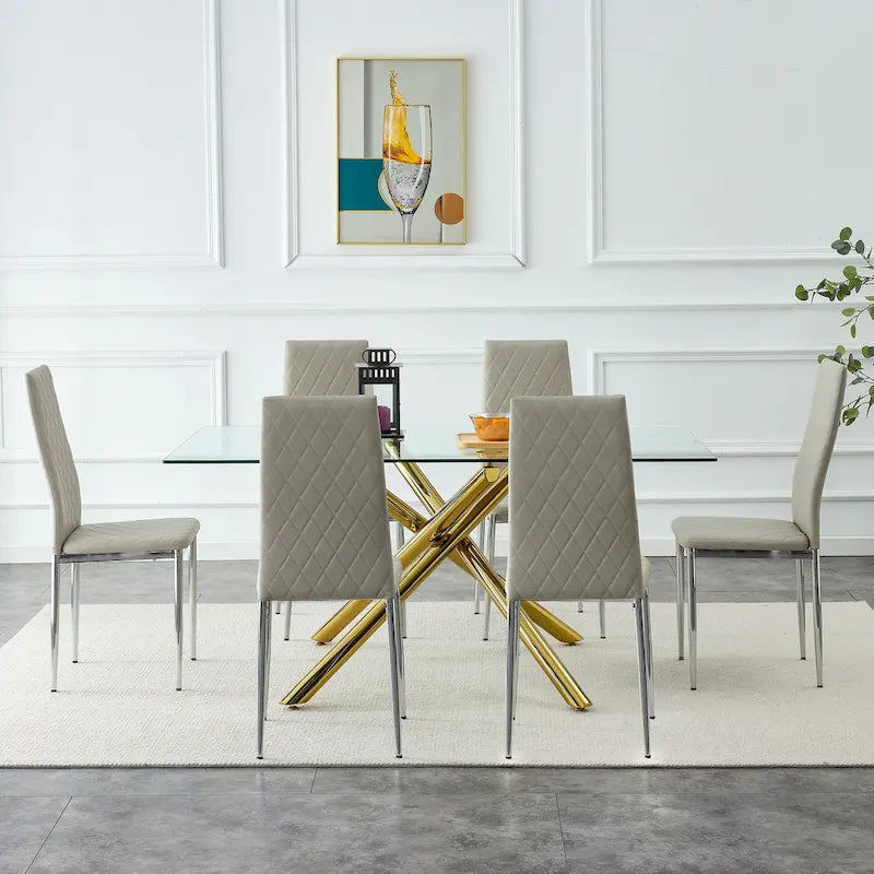 Chaise de salle à manger en similicuir noir/gris clair, lot de 6