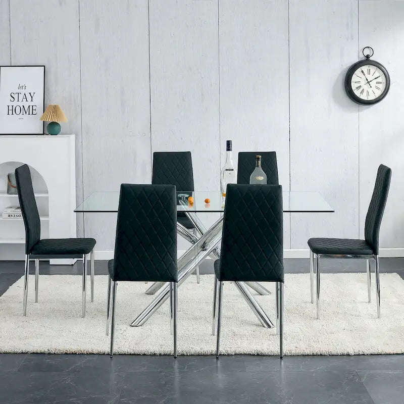 Chaise de salle à manger en similicuir noir/gris clair, lot de 6