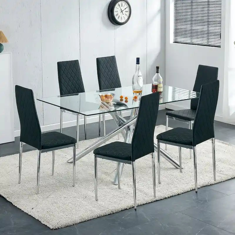 Chaise de salle à manger en similicuir noir/gris clair, lot de 6