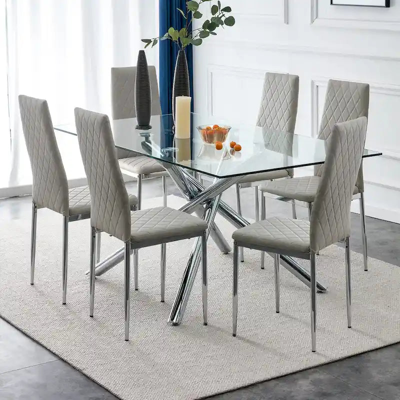 Chaise de salle à manger en similicuir noir/gris clair, lot de 6