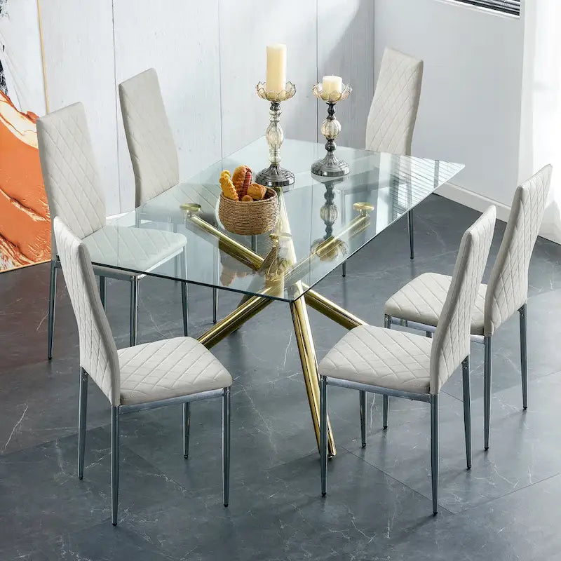 Chaise de salle à manger en similicuir noir/gris clair, lot de 6