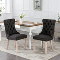 Chaise de salle à manger en lin noir/beige/gris avec pieds en bois, lot de 2