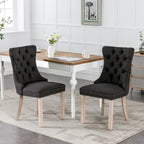 Chaise de salle à manger en lin noir/beige/gris avec pieds en bois, lot de 2