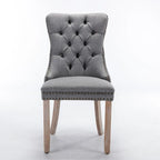Chaise de salle à manger en lin noir/beige/gris avec pieds en bois, lot de 2